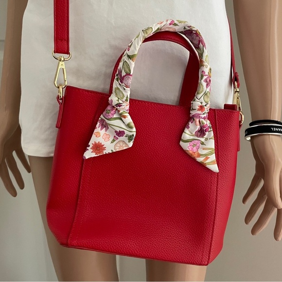 Beautiful Red Handbag WITH Crossbody Strap & Floral Wrap on Handle | Purse - Picture 1 of 9